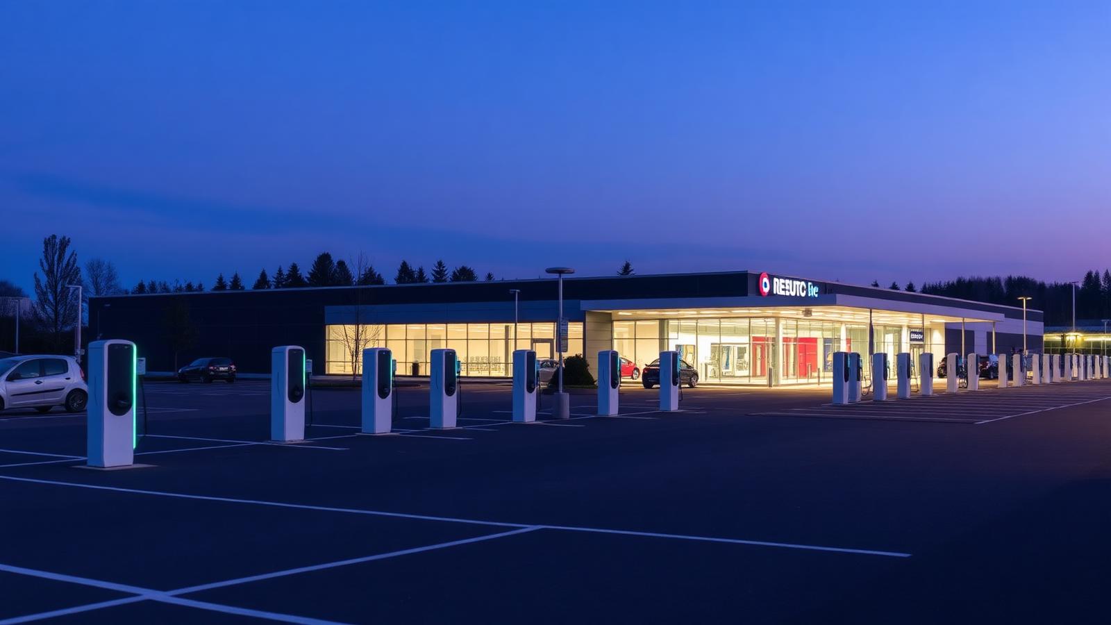 Retaillocatie met laadinfrastructuur in de avond